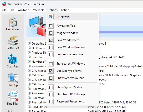 WinTools.net Language Point Menu