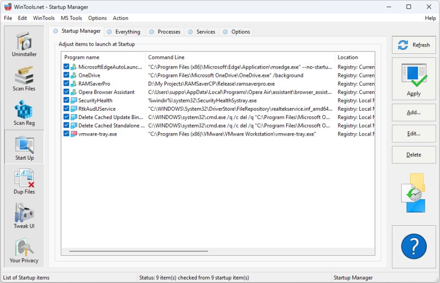 WinTools.net Startup Manager
