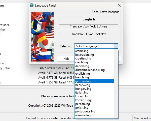 WinTools.net Language Panel
