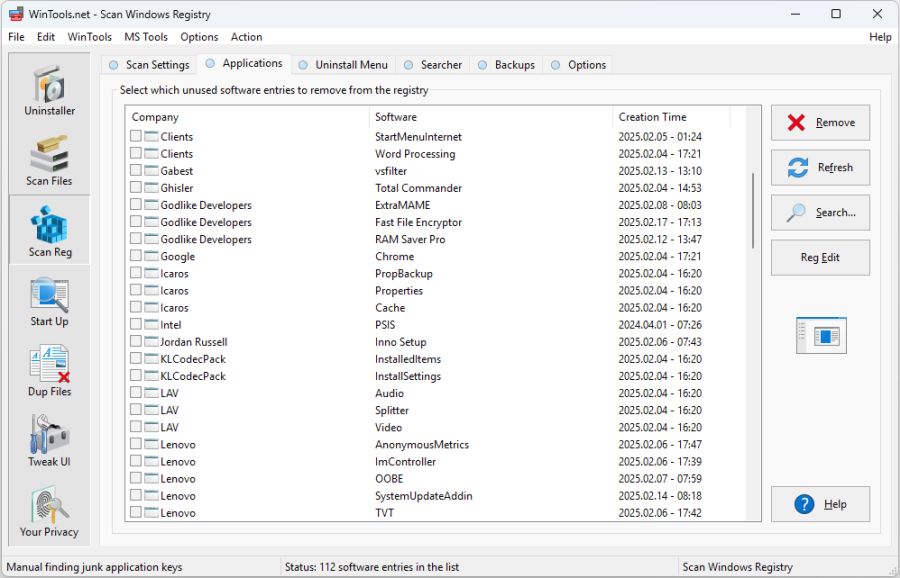 WinTools.net Scan Registry Applications