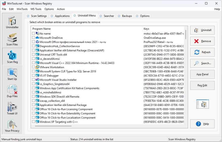 WinTools.net Scan Registry Uninstaller