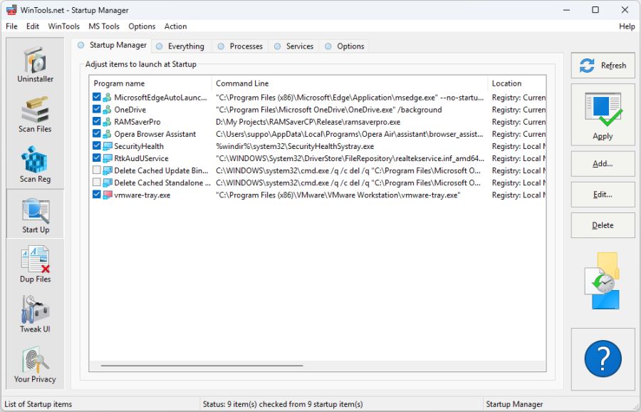 WinTools.net Startup Manager